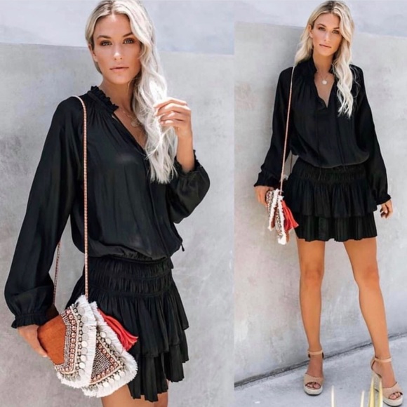 Black Pleated Mini Dress - Picture 2 of 5